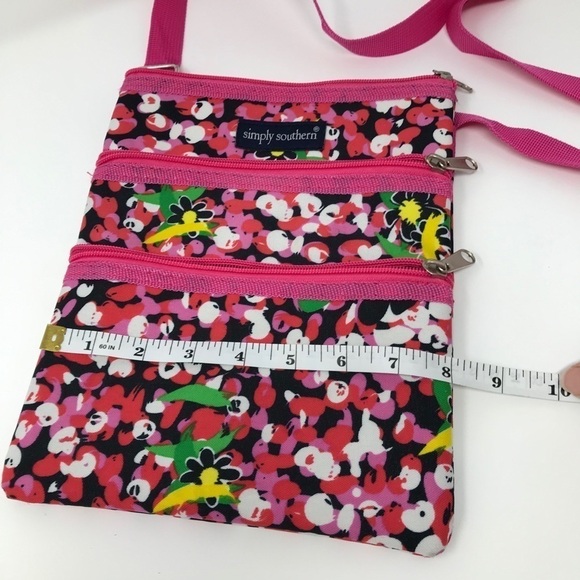SImply Southern Bright Barbie Hot Pink Floral Triple Zip Crossbody Bag Purse - Picture 10 of 10
